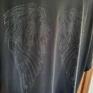 Black Tee with Angel Wing/Lion embellishment on back Size XXL